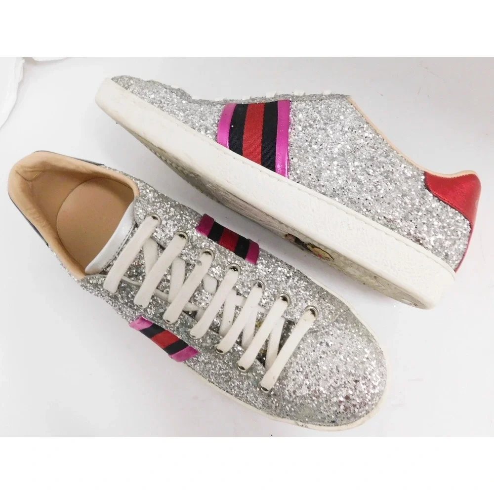 Gucci Ace Glitter Low Top Lace Up Sneakers Size EU 40/Fits Like US 9.5